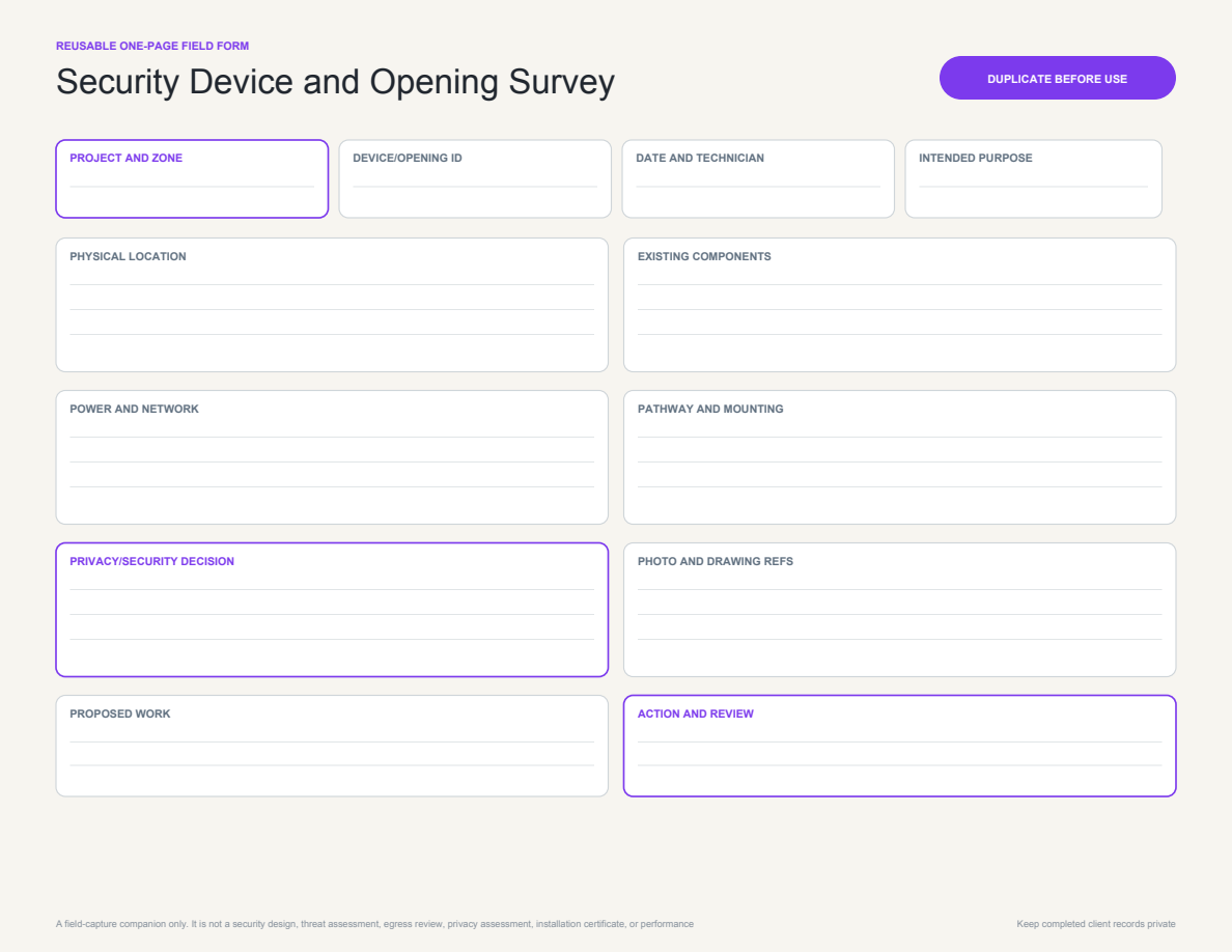 Security Device and Opening Survey page preview