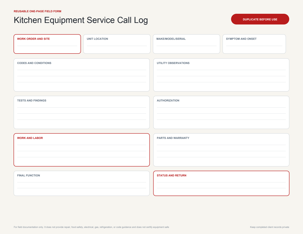 Kitchen Equipment Service Call page preview