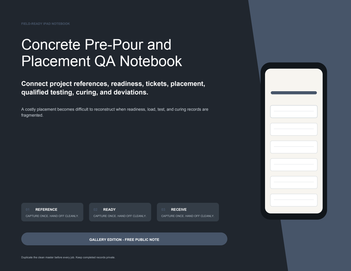 Concrete Pre-Pour and Placement QA Notebook cover