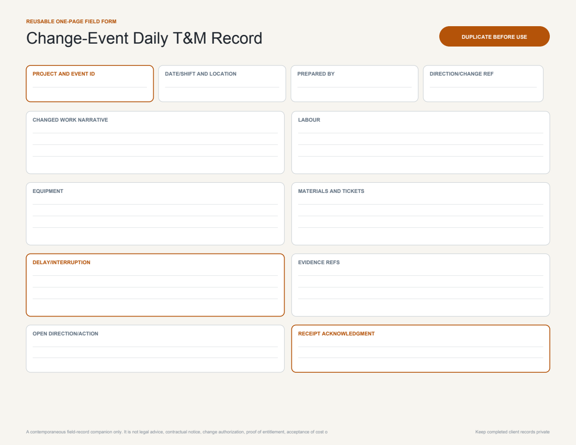 Change-Event Daily T&M Record page preview