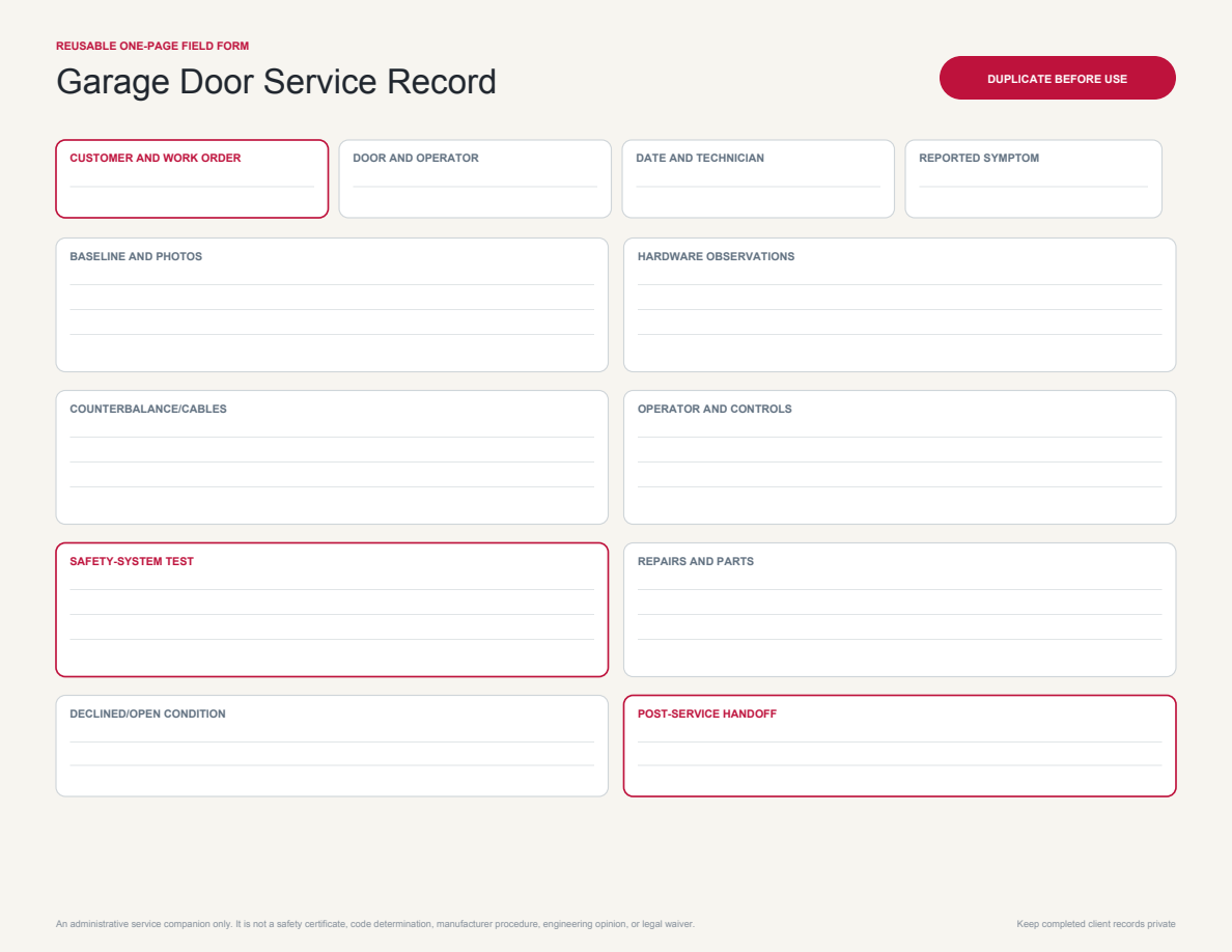Garage Door Service Record page preview
