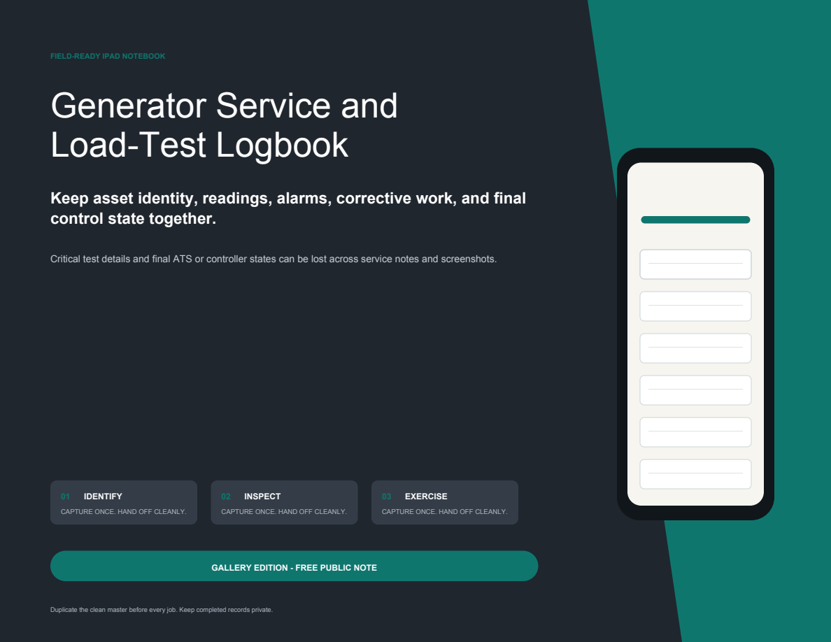 Generator Service and Load-Test Logbook cover