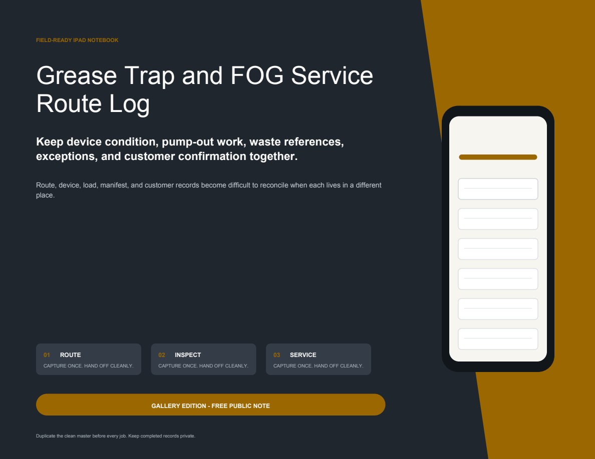 Grease Trap and FOG Service Route Log cover