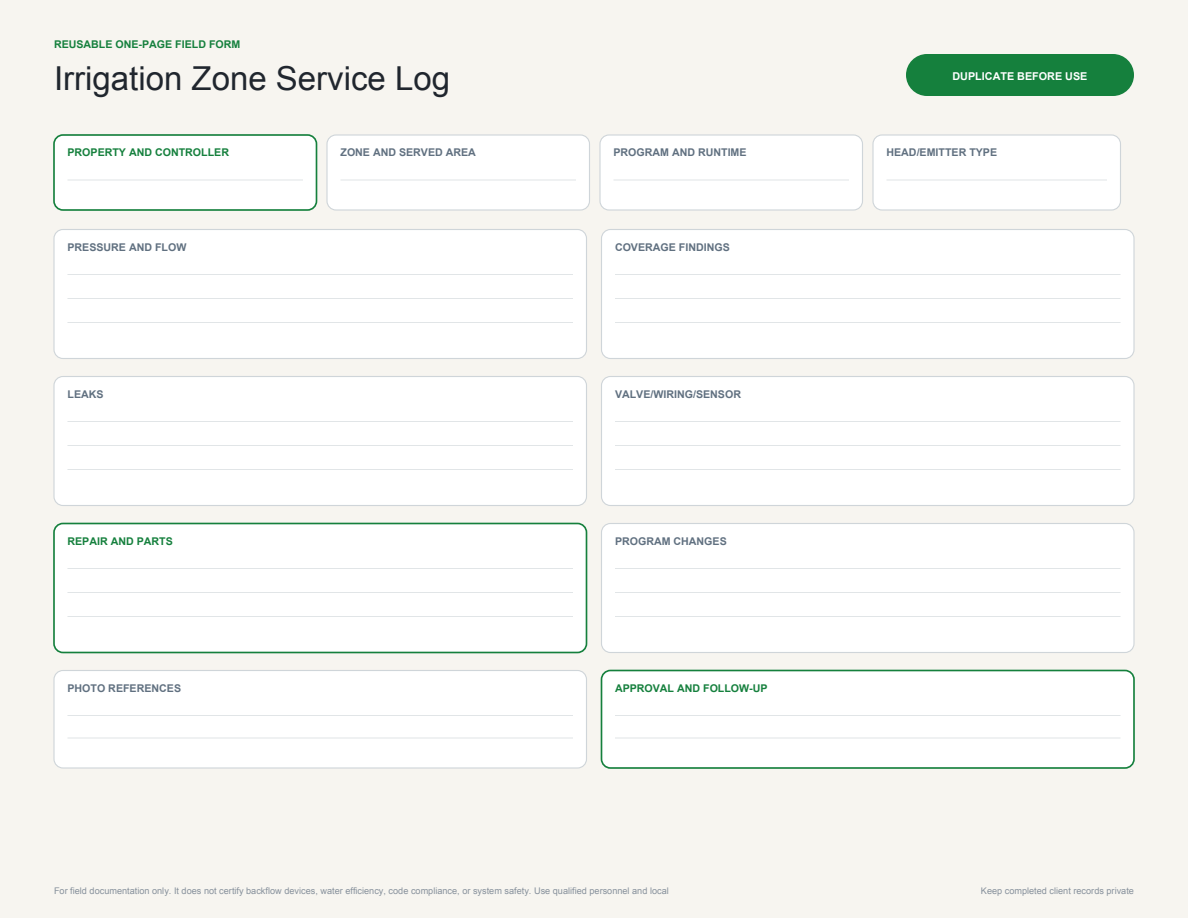 Irrigation Service Visit page preview