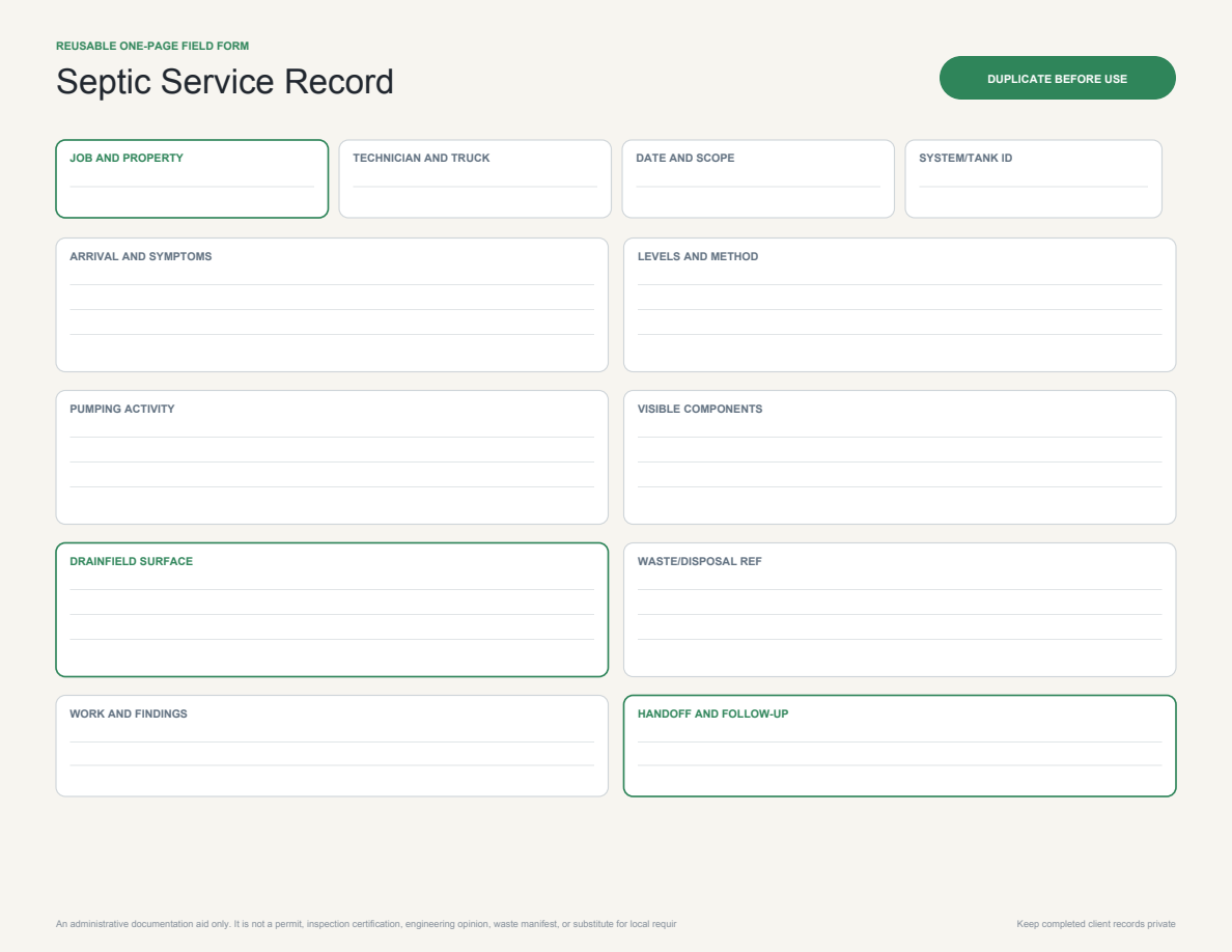 Septic Service Record page preview