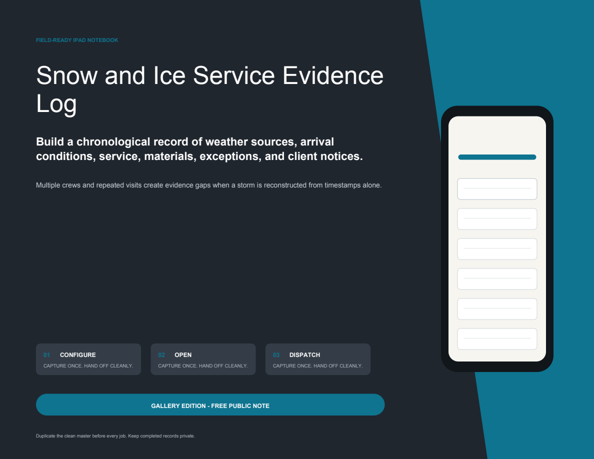 Snow and Ice Service Evidence Log cover