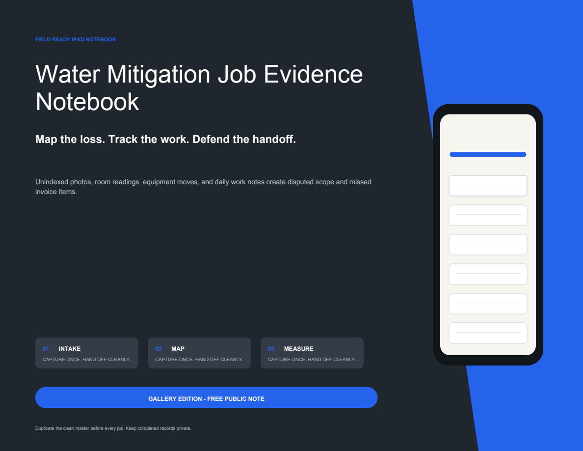 Water Mitigation Job Evidence Notebook cover
